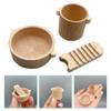 ToysCentral Basics Dollhouse Miniature Laundry Basin Wash Board Bucket Set Mini Wood Washboard Tiny Water Barrel Doll Furniture Accessory for Mini House Decor view 4