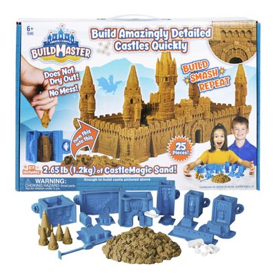 Super Mega Sand Castle Kit - Indoor Sand Kit for Kids with 25 Building Pieces, 2.65 lbs of Reusable, Moldable Magic Sand & No-Mess Play Mat - Art Sensory Toys for Ages 6+ with Storage Case
