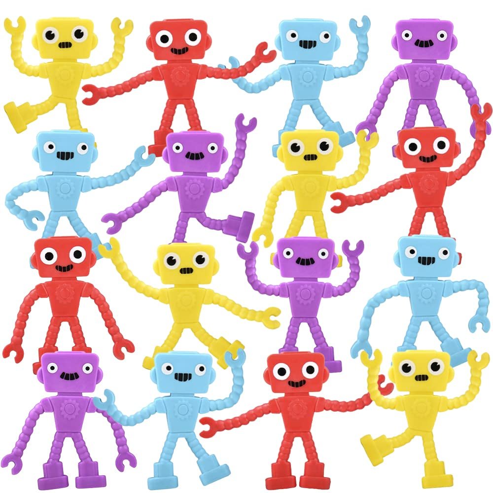 ArtCreativity 48 Pcs Robot Toys, Bendable Figure Robot Toys for Kids 3-5 in 4 Vibrant Colors, Mini Robots Party Favors, Robots Fidget Toy, for Birthday Party Favors, Goodie Bag Stuffer Pinata Filler