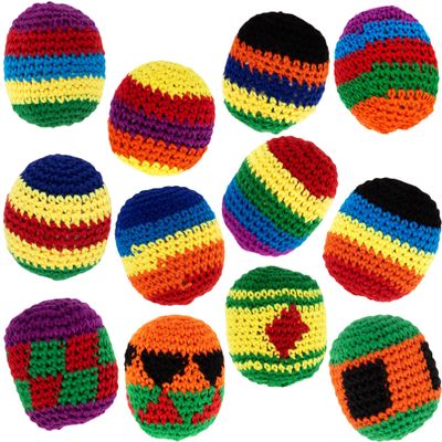 ArtCreativity Knitted Kickballs Hacky Sack, Set of 12, Hacky Sacks for Adults and Kids in Assorted Colors and Patterns, Hanky Sacks Footbag Indoor and Outdoor Toys, Goodie Bag Stuffers