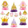 ArowlWesh 12Pcs Floral Princess Party Honeycomb Centerpieces Princess Theme Party Decorations Supplies Pink and Gold Castle Crown Carriage Baby Shower Birthday Table Toppers for Girls view 1