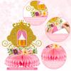 ArowlWesh 12Pcs Floral Princess Party Honeycomb Centerpieces Princess Theme Party Decorations Supplies Pink and Gold Castle Crown Carriage Baby Shower Birthday Table Toppers for Girls view 3