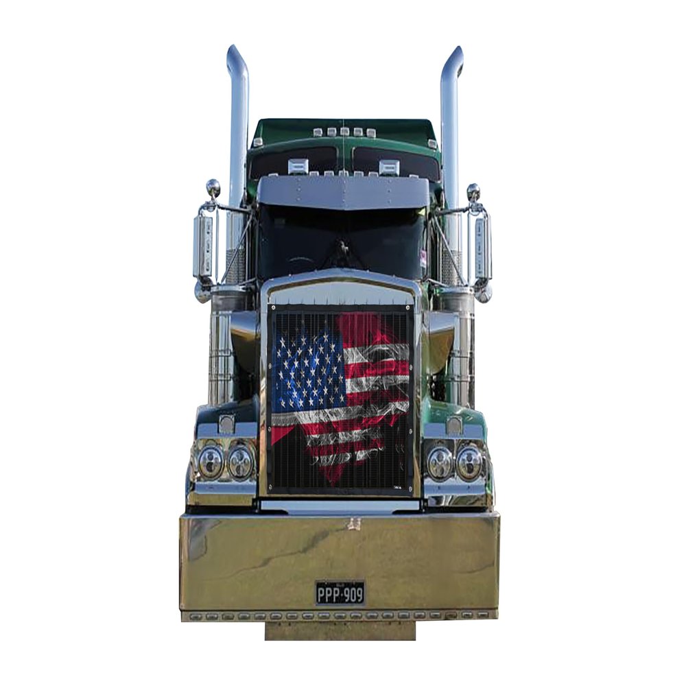 GrilleAdz Smokey Flag Mesh Bug Screen for Kenworth W900B (Bug Screen with Turnbuckle Install Kit)
