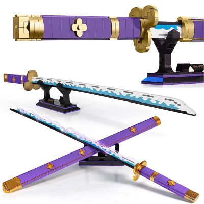 HIGH GODO Anime Cosplay Swords Building Set, 936 Piece One Purple Enma Zoro Sword 38.8IN with Scabbard and Bracket for Adults Teens 14+ (Roronoa Zoro Yamato Sword)