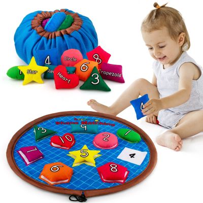 beetoy Shapes Bean Bags Matching Game - Toddler Preschool Learning Activities Memory for Numbers, Shapes, Colors, Words, Preschool Classroom Must Haves Learning Toys for Toddlers (10PCS) (Multicolor)
