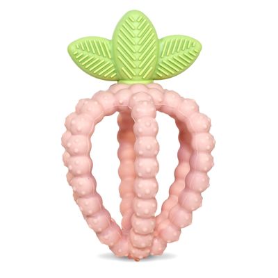 RaZbaby Bites Silicone Baby Teething Toy Sensory Toy with Textured BerryBumps for Teething Relief, Easy-to-Hold Fruit Shape, BPA-Free, Soothes Front & Back Teeth Gift for Babies, 3 Months+, Pink