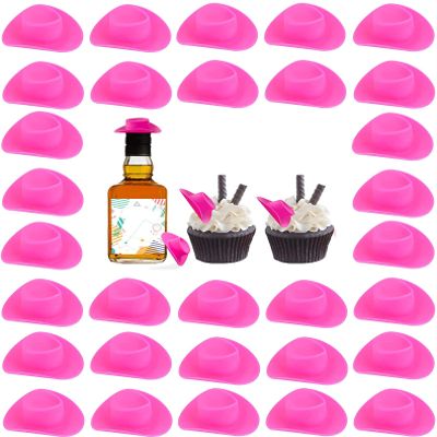 20 Pieces Plastic Mini Western Cowboy Hat Mini Cowboy Hat for Crafts Mini Cowboy Hats Mini Sombrero Hats Drink Hat Cowgirl Hat Doll Hat Mini Cowgirl Hats for Drinks (Pink)