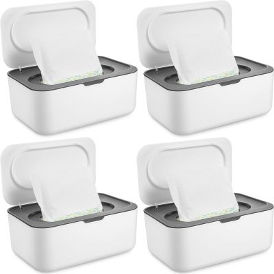 4 Pieces Wipes Dispenser Baby Wipes Case Container Case Wet Wipe Holder with Sealing Design Refillable Baby Wipe Dispenser Easy Open and Close (Gray)