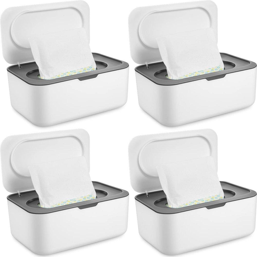 4 Pieces Wipes Dispenser Baby Wipes Case Container Case Wet Wipe Holder with Sealing Design Refillable Baby Wipe Dispenser Easy Open and Close (Gray)