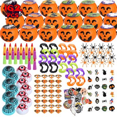 TOY Life Halloween Toys Prefilled Pumpkins Buckets Halloween Party Favors for Kids Bulk, 162Pcs Halloween Pinata Stuffers Mini Bucket Goodies Bag Classroom Prizes Trick or Treats