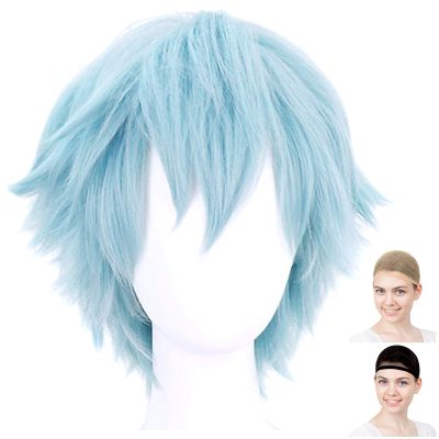 CaseEden Cosplay Wig, Genshin Shiguun Chouun Short, Mint Green, Emerald Green, White Merce Wig Net, Set of 2
