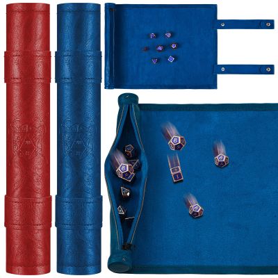 Civaner Dice Mat Tray Rolling Mat with Zipper PU Leather Folding Scroll Dice Bag Holder Table Christmas Game Accessories(Red, Blue,2 Pieces)