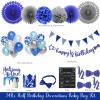 Hombae Half Birthday Decorations - Boy Supplies, Blue Glitter Banner, 1/2 Birthday Hat, Cake Topper, Fans & Pom Poms view 2