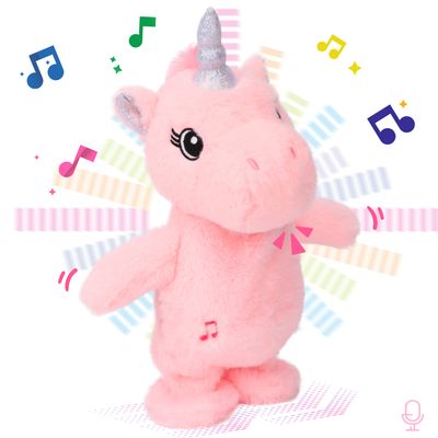 Easfan Talking Unicorn Repeats What You Say Walking Singing Stuffed Animal Electric Interactive Plush Toy Funny Animated Toy Mimicking Speaking Birthday for Kids Toddlers Pink,10''