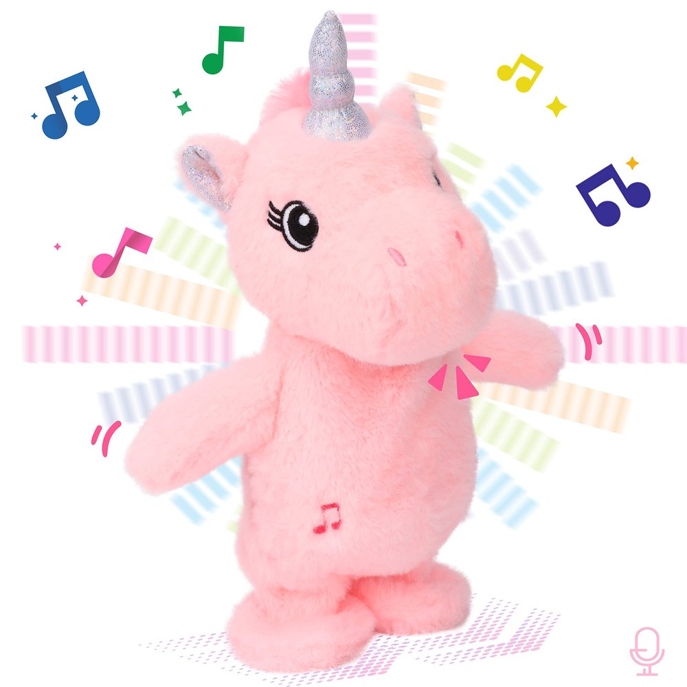 Easfan Talking Unicorn Repeats What You Say Walking Singing Stuffed Animal Electric Interactive Plush Toy Funny Animated Toy Mimicking Speaking Birthday for Kids Toddlers Pink,10''