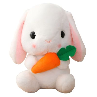 HOUPU Soft Toy - Sitting Lop Eared Rabbit, Easter White Rabbit Stuffed Bunny Animal with Carrot Soft Lovely Realistic Long-Eared Standing Pink Plush Toys (White-Carrot,25.5in/65cm)