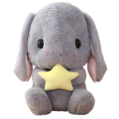 HOUPU Soft Toy - Sitting Lop Eared Rabbit, Easter White Rabbit Stuffed Bunny Animal with Carrot Soft Lovely Realistic Long-Eared Standing Pink Plush Toys (Gray-Star,25.5in/65cm)