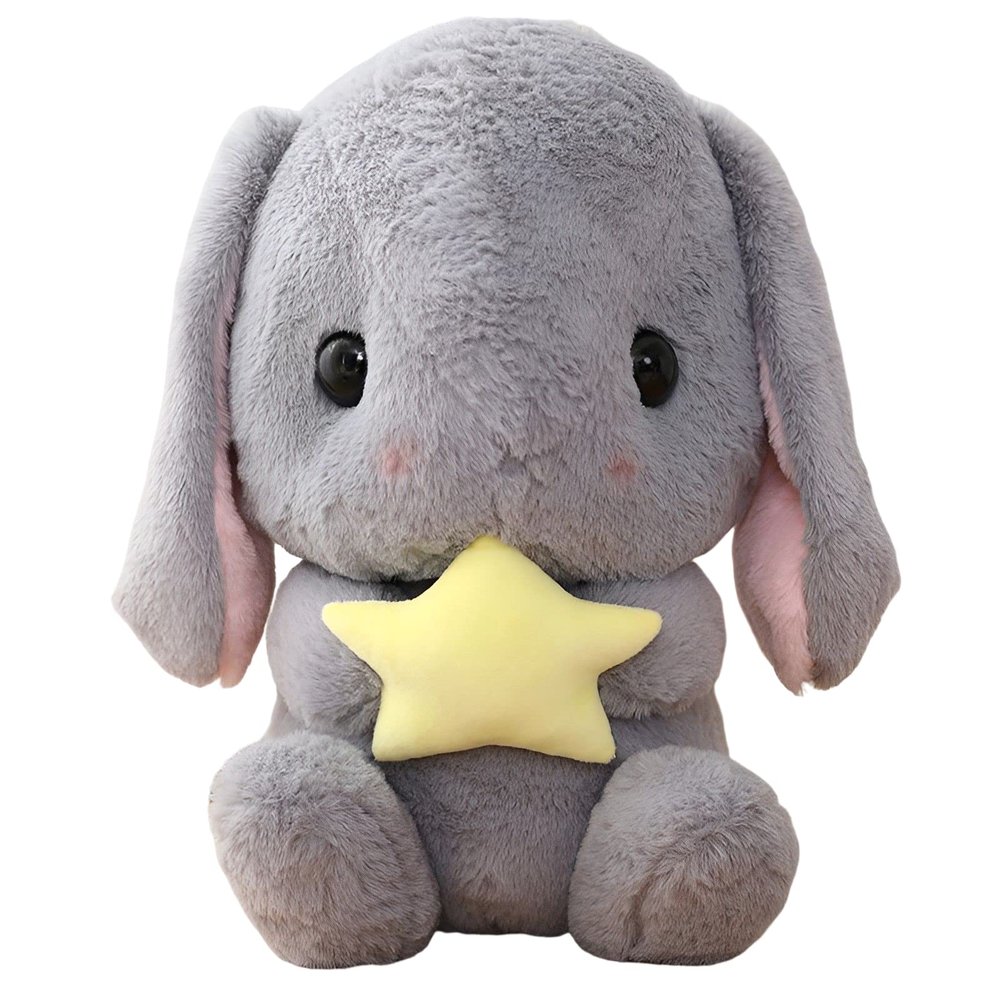 HOUPU Soft Toy - Sitting Lop Eared Rabbit, Easter White Rabbit Stuffed Bunny Animal with Carrot Soft Lovely Realistic Long-Eared Standing Pink Plush Toys (Gray-Star,25.5in/65cm)