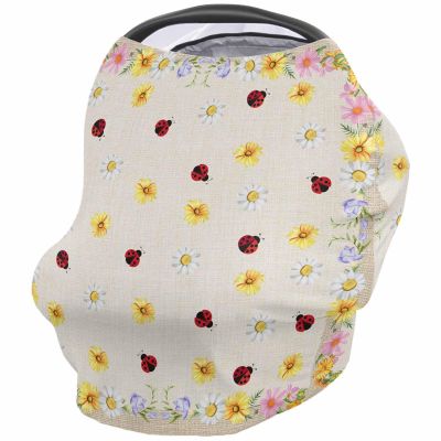 Baby Car Seat Covers, Rustic Floral Burlap Ladybugs Nursing Covers Breastfeeding Scarf, Soft Stretchy Carseat Canopy Cover Shopping Cart Cover Stroller Covers for Baby Girls Boys