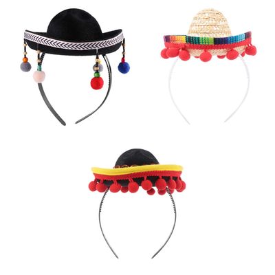 3pcs Mexican Hat Sombrero Party Hats Cloth Headdress Fiesta Mexican Sombrero Hat Fancy Headband Fiesta Party Hat Sombrero Hats Summer Hat Festival Head Band Girl Fabric Mayo Child