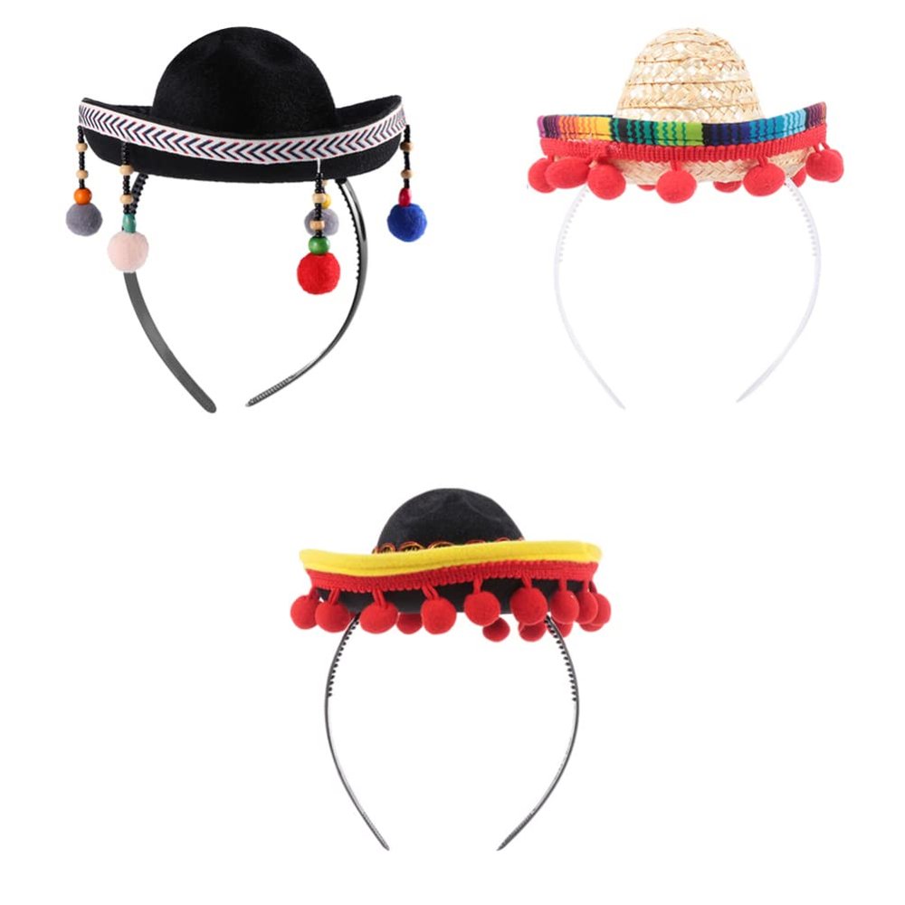 3pcs Mexican Hat Sombrero Party Hats Cloth Headdress Fiesta Mexican Sombrero Hat Fancy Headband Fiesta Party Hat Sombrero Hats Summer Hat Festival Head Band Girl Fabric Mayo Child