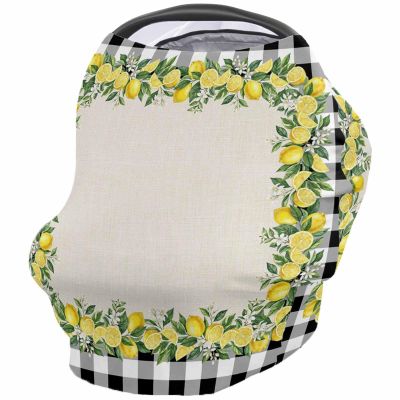 Baby Car Seat Covers, Summer Lemon Black White Buffalo Plaid Nursing Covers Breastfeeding Scarf, Soft Stretchy Carseat Canopy Cover Shopping Cart Cover Stroller Covers for Baby Girls Boys