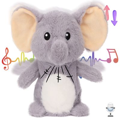 Hopearl Talking Elephant Repeats What You Say Nodding Electric Interactive Animated Toy Speaking Plush Buddy Gift for Toddlers, Grey, 8''