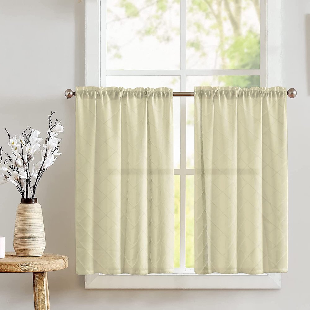 Zen Creative Designs Pintuck Taffeta Tier Window Valance 2 Piece Set Home Dcor Bedroom Nursery Kitchen Window (Ivory)