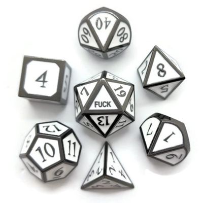 Metal D20 F Dice Critical Fail 20 Sided Die Set DND Number Role Playing Game Dungeons and Dragons D&D Black Silver Red Blue Rainbow Gold Copper Purple Green Pink White (Full Set, White and Black)