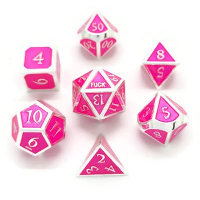 Metal D20 F Dice Critical Fail F 20 Sided Die Set DND Number Role Playing Game Dungeons and Dragons D&D Shadowrun Black Silver Red Blue Gold Copper Purple Green Pink White (Full Set, Pink and Silver)