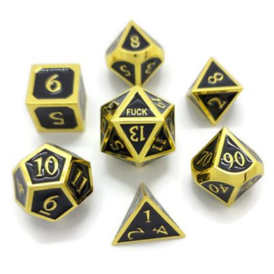 Metal D20 F Dice Critical Fail F 20 Sided Die Set DND Number Role Playing Game Dungeons and Dragons D&D Black Silver Red Blue Rainbow Gold Copper Purple Green Pink White (Full Set, Black and Gold)
