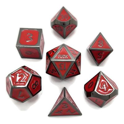 Metal D20 F Dice Critical Fail 20 Sided Die Set DND Role Playing Game Dungeons and Dragons D&D Black Gunmetal Silver Red Blue Rainbow Gold Copper Purple Green Pink White (Full Set, Red and Gunmetal)