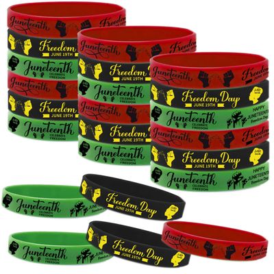 CupaPlay 48 PCS Happy Juneteenth Day Party Favors Rubber Bracelets - Freedom Day Patriotic Party Supplies Goodie Bag Stuffers Fillers Silicone Wristbands
