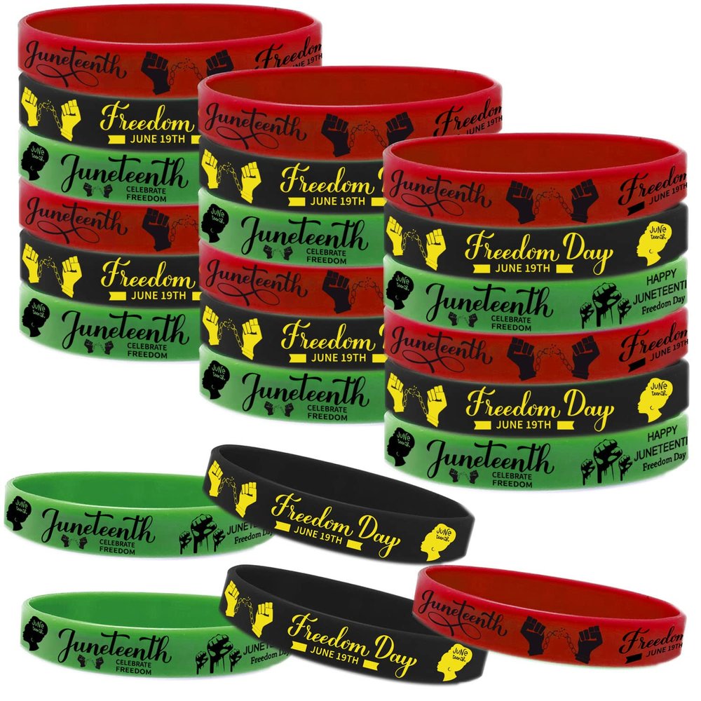 CupaPlay 48 PCS Happy Juneteenth Day Party Favors Rubber Bracelets - Freedom Day Patriotic Party Supplies Goodie Bag Stuffers Fillers Silicone Wristbands