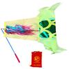 DSJUGGLING 3 Meters (9.8 FT) Golden Scale Dragon Poi, Outdoor Flinging Fitness Dragon Dance 3D Rainbow Color Dragon Ribbon Streamer with Fiberglass Handstick + Travel Bag! (Golden Green Dragon) view 1