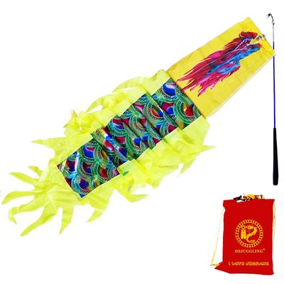DSJUGGLING 3 Meters (9.8 FT) Golden Scale Dragon Poi, Outdoor Flinging Fitness Dragon Dance 3D Rainbow Color Dragon Ribbon Streamer with Fiberglass Handstick + Travel Bag! (Holographic Green)