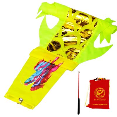 DSJUGGLING 3 Meters (9.8 FT) Golden Scale Dragon Poi, Outdoor Flinging Fitness Dragon Dance 3D Rainbow Color Dragon Ribbon Streamer with Fiberglass Handstick + Travel Bag! (Golden Yellow Dragon)