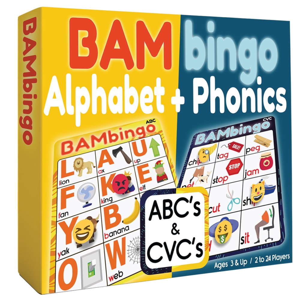 THE BAMBINO TREE Alphabet and Phonics Bingo - ABC Learning Letter Recognition and CVC Words with Pictures - Phonics Games for Kids Ages 3-7 yrs Preschool Kindergarten