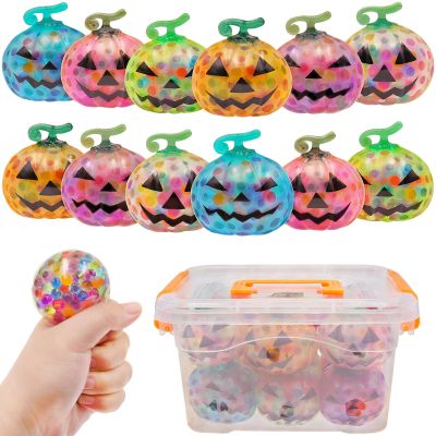 Eavotoy 12 Pack Halloween Pumpkin Stress Balls Fidget Toys Squishy Squeeze Ball Toys for Stress Relief Halloween Party Favors Hallowen Treat Bags Gifts