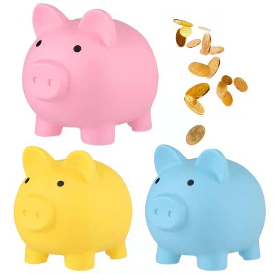 3 Pcs Piggy Bank for Boys Girls,6"x 4.8" x 5.4"Cute Plastic Pig Money Bank,Unbreakable Piggy Bank,Shatterproof Coin Bank for Childrens Birthday Festival Practical Gifts (Pink,Blue,Yellow)