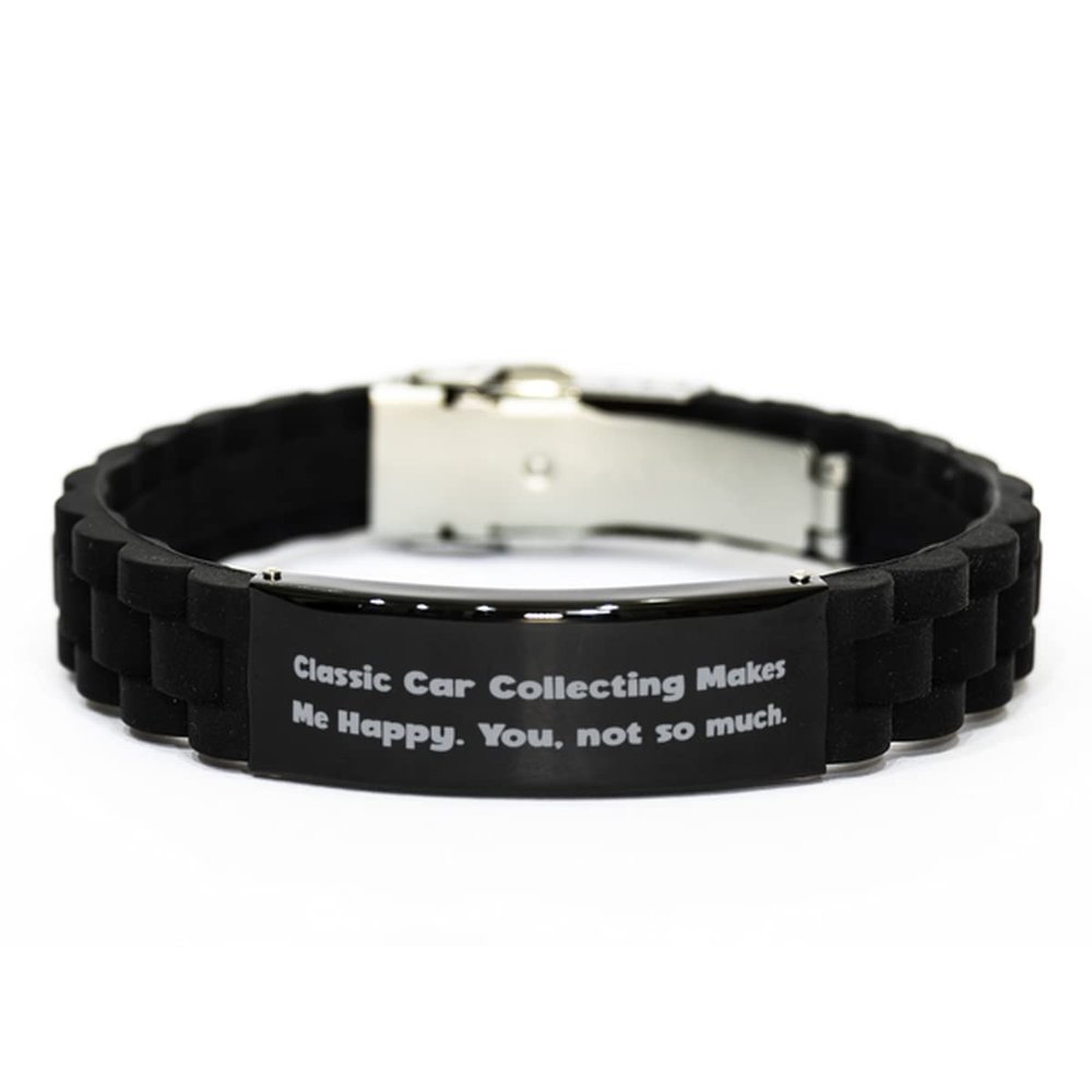Mugart Motivational Classic Car Collecting, Classic Car Collecting Makes Me.,., Gag Holiday Black Glidelock Clasp Bracelet for Friends