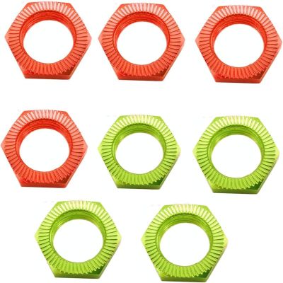 8pcs Aluminum RC Wheel Nuts 17mm Thread 1.0mm for ARRMA HSP AXIAL FS HIMOTO Redcat Upgraded Hop-Up Parts (Green+Red)