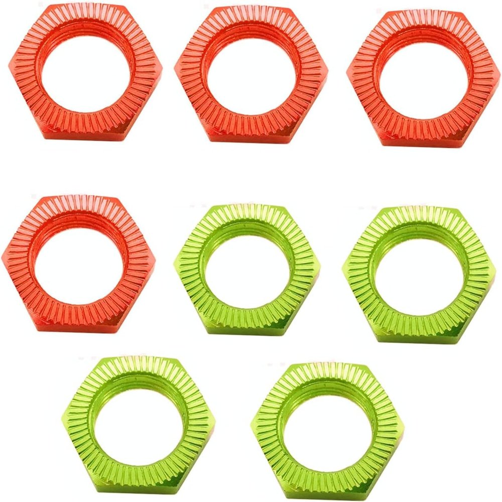 8pcs Aluminum RC Wheel Nuts 17mm Thread 1.0mm for ARRMA HSP AXIAL FS HIMOTO Redcat Upgraded Hop-Up Parts (Green+Red)