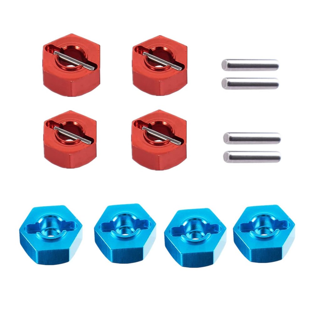 8pcs/Set Aluminum 12mm Wheel Hex Hubs Drive Adapter 5mm Thickness with 2x10mm pins for Redcat Axial HSP WLtoys Himoto Truck Model Car Upgrade Parts(Blue+Red)
