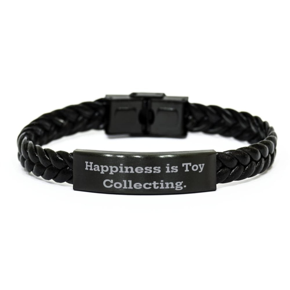 Cool Toy Collecting, Happiness is Toy Collecting, Unique Idea Holiday Braided Leather Bracelet for Friends