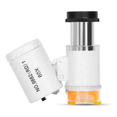 Microscope Accessories Kit 60X Mini Microscope Pocket Magnifier Loupe Glass with LED Light Microscope Slides (Color : White)