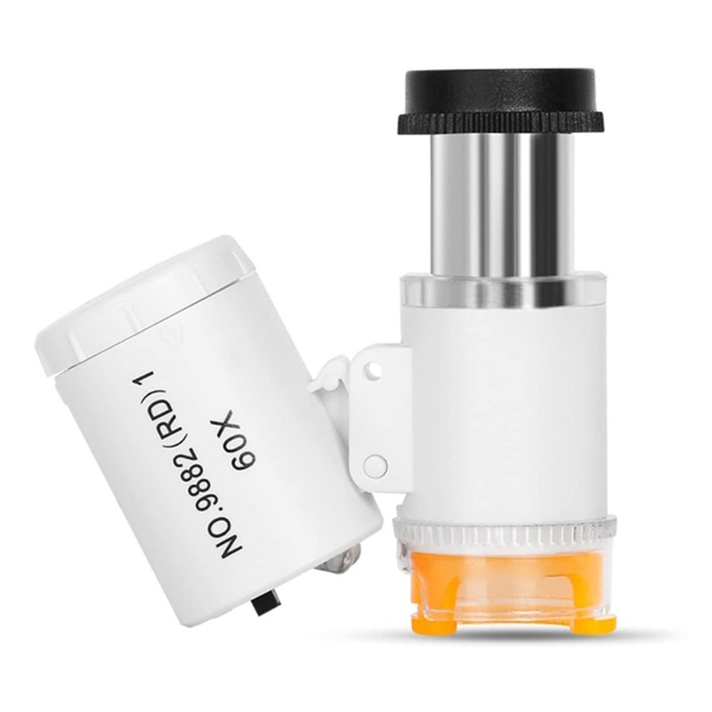 Microscope Accessories Kit 60X Mini Microscope Pocket Magnifier Loupe Glass with LED Light Microscope Slides (Color : White)