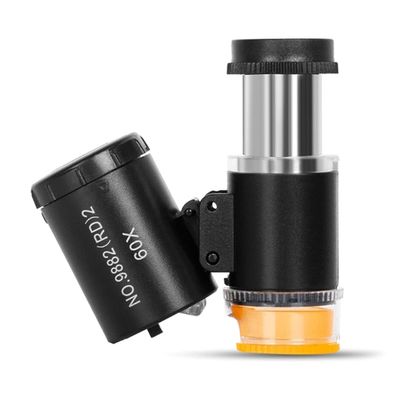 Microscope Accessories Kit 60X Mini Microscope Pocket Magnifier Loupe Glass with LED Light Microscope Slides (Color : Black)