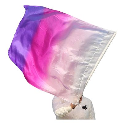 Winged Sirenny 32" Flowy Spinning Silk Flag Poi, Church Praise Prophetic Worship Adoration Dance Banner, Dance Poi Streamer, Beginners Practice Play Silk (white/pink/purple)