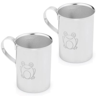 Kiddobloom Children's Stainless Steel Cups with Handles | Adorable Frog Design | Premium 304 (18/8) | Set of 2 | Perfect for Babies, Toddlers & Kids